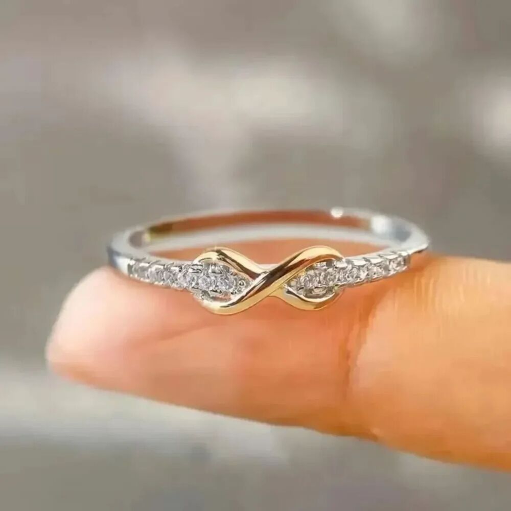 Two Tone Silver Zirconia Crystal Eternity Band Ring White Gemstone Promise sz: 8